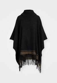 TWO-TONE HERRINGBONE MOCKNECK RUANA - Poncho - black