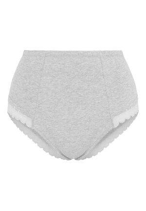 Grijze hoge katoenen slip met ongeweven kantafwerking, met een gladde textuur en een klassieke snit, die volledige dekking biedt.