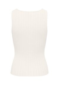 Haut sans manches en maille côtelée de couleur crème avec encolure ronde et taille ajustée.