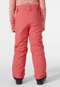 Rosa isolerade snöbyxor med hög midja, elastisk midja och avsmalnande ben, med en slät yta och stövelmanschetter.