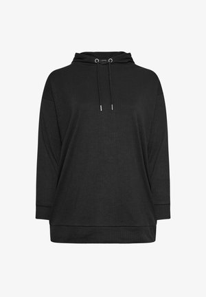 Sudadera con capucha negra de tejido acanalado, con un corte relajado, cordones y mangas largas con un dobladillo recto.