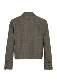 Bruin geruite blazer met gestructureerde schouders, lange mouwen en knoopmanchetten. Textuurstof met een getailleerde pasvorm en rugventilatie.