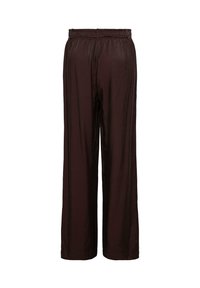 Donkerbruine, wijde broek met een elastische tailleband en textielstof, met een gladde afwerking en zonder zichtbare details.