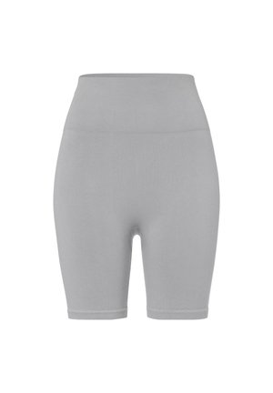 Grijze, ribbelige jersey shorts met een hoge tailleband en een knielange snit. Glad van textuur zonder zichtbare patronen of accenten.