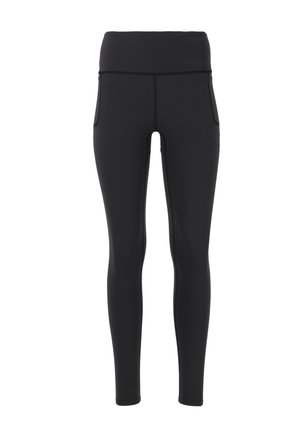 Sorte leggings med høj talje, featuring flade sømme, to sidelommer og et diskret design, der er velegnet til forskellige aktiviteter.