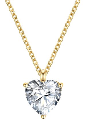 Goldkette mit einem herzförmigen klaren Edelstein-Anhänger, mit polierter Oberfläche und vier Krappenfassungen.