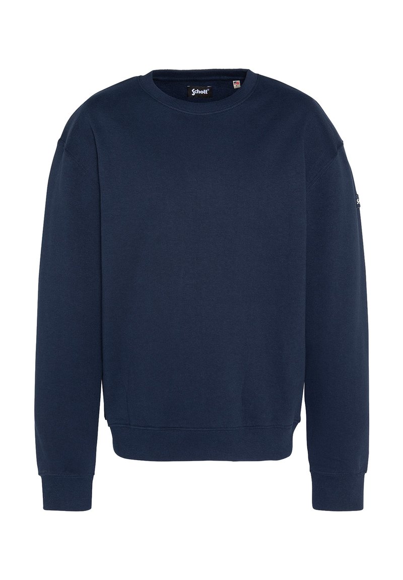 Navyblauwe sweatshirt gemaakt van zacht katoenmixmateriaal. Heeft een ronde halslijn, lange mouwen, geribde manchetten en een minimalistisch ontwerp.