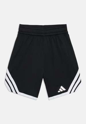 Sorte atletikshorts med hvid kant og tre sorte striber på siderne, med et hvidt Adidas-logo på venstre ben.