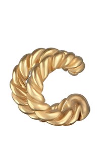 Guldørering i snorform med en snoet design, der har en skinnende metallisk finish og en glat tekstur, hvilket skaber et elegant og prangende udseende.