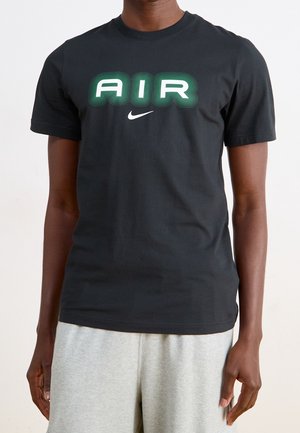 Black cotton T-shirt featuring large green and white "AIR" graphic, round neckline, short sleeves, and a small white Nike logo.