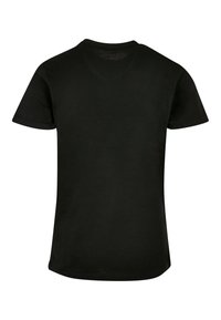 Sort kortærmet T-shirt lavet af bomuld med rund halsudskæring, ensfarvet design og lige kant, der fremhæver en glat tekstur.