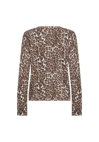 Brun leopardmönstrad långärmad tröja med ribbade mudd och fåll, som har en mjuk textur och en avslappnad passform.