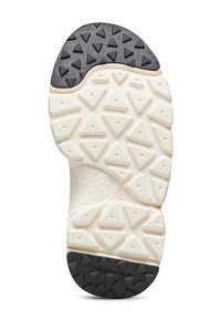 Podeszwa buta z wypukłymi, trójkątnymi wzorami na bieżniku, czarna guma na pięcie i palcach oraz beżowy teksturowany środek oznaczony rozmiarem 24.