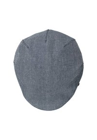 Casquette rayée grise et noire avec une forme arrondie, des panneaux structurés et une texture lisse. Elle est ornée d'un bouton noir en accent sur le dessus.
