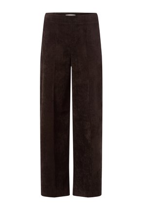 Weite Hose aus dunkelbraunem Cord, mit einer softigen Textur, geripptem Muster und einem elastischen Bund für Komfort.