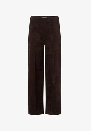 Weite Hose aus dunkelbraunem Cord, mit einer softigen Textur, geripptem Muster und einem elastischen Bund für Komfort.