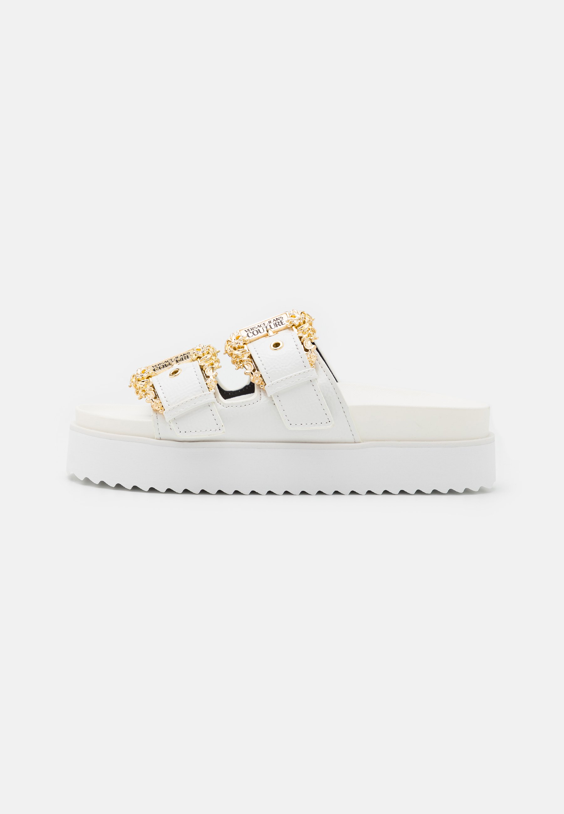 ★Versace Jeans Couture★ ホワイト Buckle Arizona サンダル Versace Jeans Couture ウィメンズ サンダル | SSENSE 日本