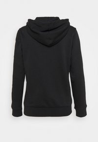 Hoodie noir à manches longues avec poignets et ourlet côtelés, vu de dos sur un fond blanc.