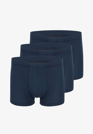 Ensemble de boxers bleu marine avec un motif en losanges bleu clair. Fabriqués en tissu doux, ils offrent une coupe ajustée et une taille élastique.
