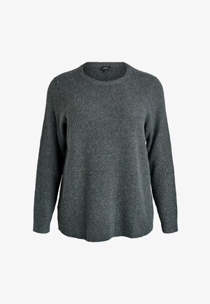 Donkergroen gebreid vest met een ronde halslijn, lange mouwen en een losse pasvorm. Geweven stof met een zachte, warme uitstraling.