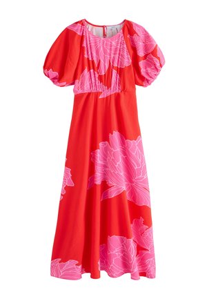 Next REGULAR FIT - PUFF SLEEVE MIDI DRESS  . - Vestito casual - red pink floral printed