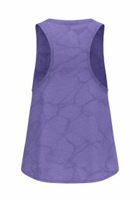 Paarse mouwloze tanktop met een subtiel gemarmerd patroon, zachte textuur en afgeronde zoom voor een ontspannen pasvorm.