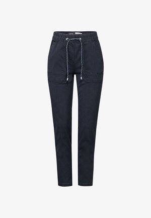 Pantalons de jogging bleu marine avec une taille élastique, cordon de serrage, deux poches avant et jambes fuselées. Fabriqués en tissu doux et durable.