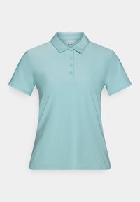 Světle modré polo tričko s knoflíkovou légou, krátkými rukávy a klasickým límcem. Vyrobeno z hladkého, lehkého materiálu. Logo Nike na límci.