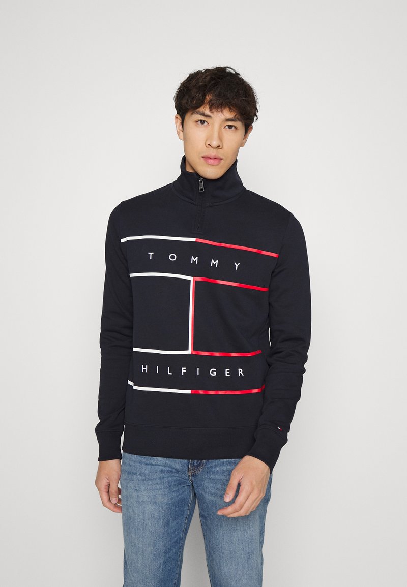 Tommy Hilfiger LARGE FLAG ZIP MOCK - Camisola - desert sky