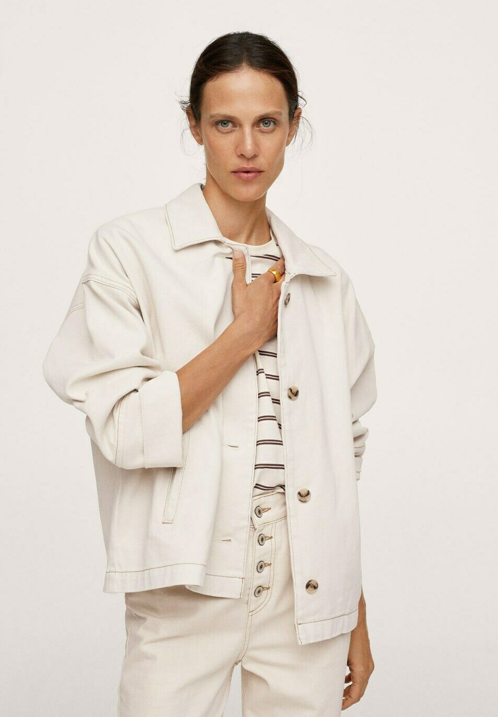 Mango CELIA I - Giacca di jeans - ecru/avorio - Zalando