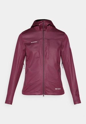 Damjacka i marmor med huva, fullständig frontdragkedja, fickor med dragkedja på sidorna samt Mammut- och Windstopper-logotyper.