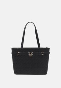 Borsa a tracolla nera con un motivo testurizzato, dotata di un logo e accenti in tono oro, doppie spalline e una forma strutturata.