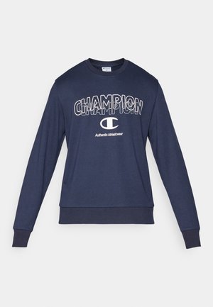 Sudadera azul marino hecha de mezcla de algodón, con cuello redondo, mangas largas y el logo "CHAMPION" en blanco en el pecho.