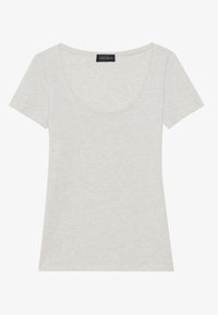 Light gray short-sleeve t-shirt with a rounded neckline. Made of soft fabric with a subtle texture, featuring a clean design and no patterns.