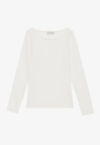 Witte langemouwtop gemaakt van zachte stof, met een ronde halslijn en een minimalistisch ontwerp zonder patronen of accenten.