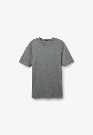 Graues Kurzarm-T-Shirt aus weichem, strukturiertem Stoff mit Rundhalsausschnitt und bequemer Passform. Keine Muster oder sichtbaren Details.