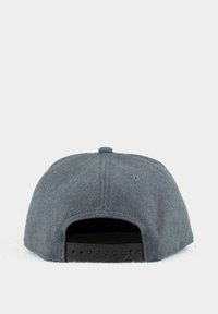 Gray fabric cap with a flat brim, textured surface, adjustable black plastic snapback closure, and ventilation holes on the crown.