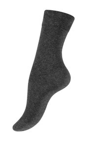 Grau Baumwollknöchelsocke mit geripptem Bündchen, glatter Textur und einer passgenauen Form, die sich zur Zehe verjüngt. Keine sichtbaren Muster oder Akzente.