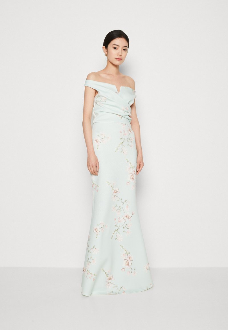 WAL G. WEDDING KAI V NECK PRINT MAXI - Ένδυση για ειδικές περιστάσεις - sage green