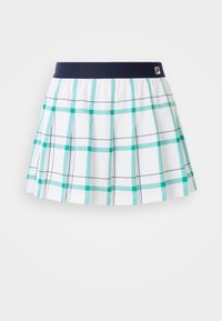 Gonna da tennis bianca a pieghe con motivo a quadri verde e blu navy e cinturino blu navy con piccolo patch logo.