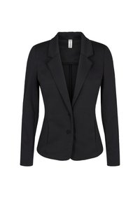 Schwarzer Blazer mit taillierter Passform, Reverskragen, einem Knopfverschluss und langen Ärmeln. Glatte Stoffqualität ohne sichtbare Muster oder Akzente.