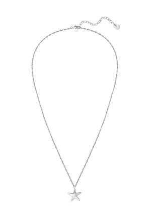 Silberne Halskette mit einer verdrehten Kette und einem sternförmigen Anhänger. Der Anhänger hat eine glatte Oberfläche und ein poliertes Finish. Längenverstellbar.