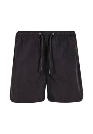 Shorts de bain noirs en matériau léger, dotés d'une taille élastique avec cordon de serrage réglable, et d'un design simple et sans embellissement.