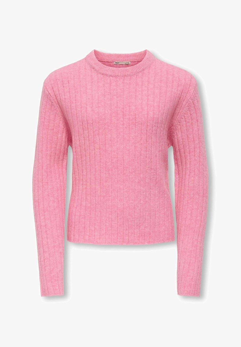 Rozā ribota džemperis ar garām piedurknēm un apaļu kakla izgriezumu. Izgatavots no mīksta auduma, ar vertikālām svītrām un pieguļošu siluetu.