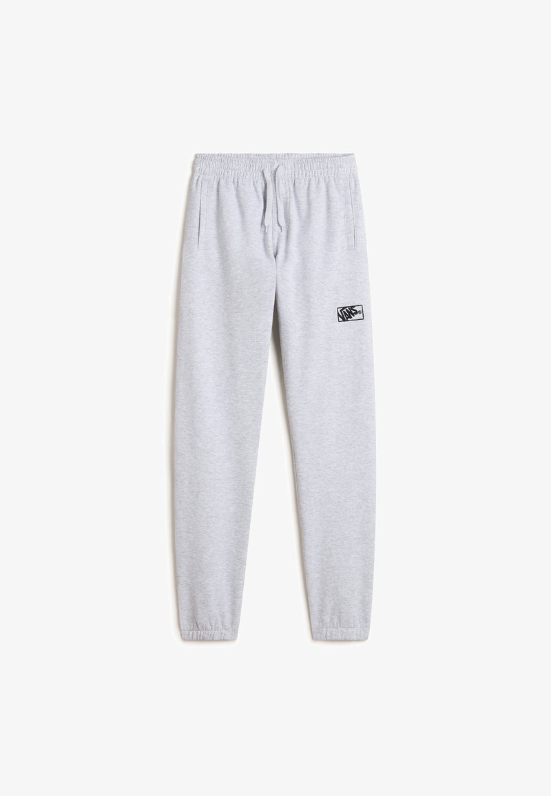 Grijze katoenen sweatpants met een elastische tailleband, een trekkoord, zijzakken en een klein zwart logo op de bovenste dij. De boorden zijn taps toelopend.