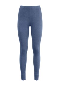 Blauwe leggings met een strakke pasvorm, gemaakt van een zachte, rekbare stof. Voorzien van een elastische tailleband en enkelsokken voor comfort.
