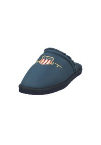 Navy blue slipper with a soft, furry lining; features a shield logo in red and gold with the year "1949" embroidered on the upper.