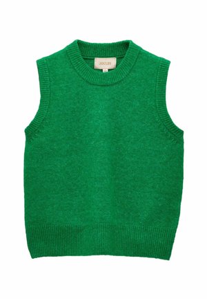 Grüne gestrickte ärmellose Pulloverweste mit geripptem Ausschnitt, Armausschnitten und Saum, gekennzeichnet mit der Marke Joules.