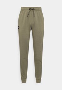 Olivegrüne Jogginghose aus weichem Stoff, mit elastischem Bund und Kordelzug, zulaufenden Beinen und einem kleinen Logopatch.