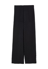 Pantaloni neri a gamba larga realizzati in tessuto leggero, con una sottile trama a pois e una silhouette morbida per il massimo comfort.